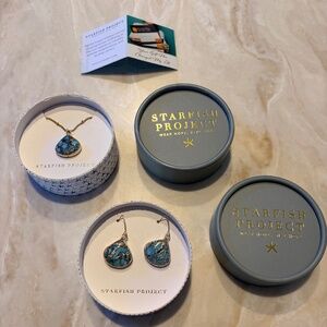 Starfish Project bluestone jewelry set - earrings necklace zippered pouch